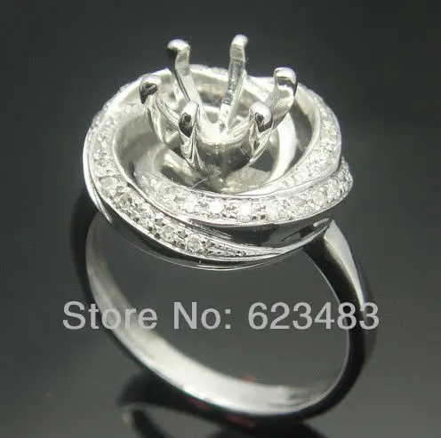 

Round cut 8mm 14k white gold natural diamond engagement semi mount ring