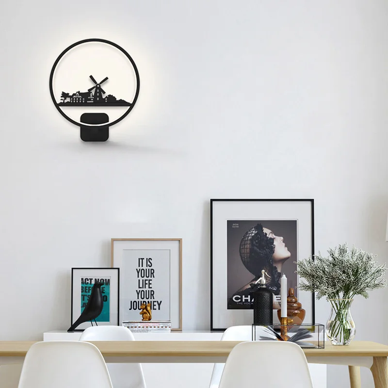 18W Modern Creative Dimmable Wall Lamp Black Iron Frame Sconces With Hanging Cord For Children Room Aisle Bedside Living | Освещение