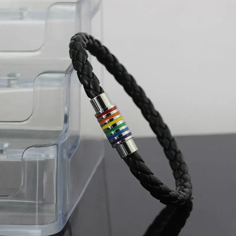 ZORCVENS кожаные браслеты из нержавеющей стали Магнитная застежка Gay Pride Rainbow