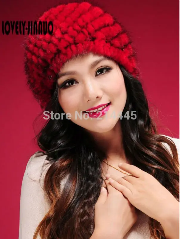 Популярная шапка из натурального меха норки вязаная модные женские зимние