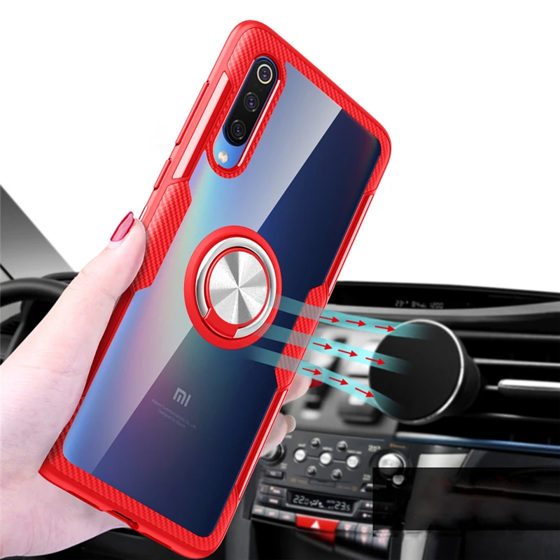 Чехол Alxun для Xiaomi Mi 9 с кольцом и подставкой прозрачный противоударный защитный