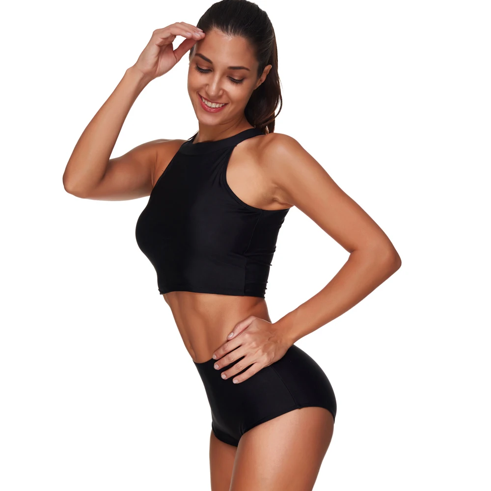 LOFEVER Винтаж XXL Танкини Установить Черный Tankinis Купальники Женщины Спорт Жилет