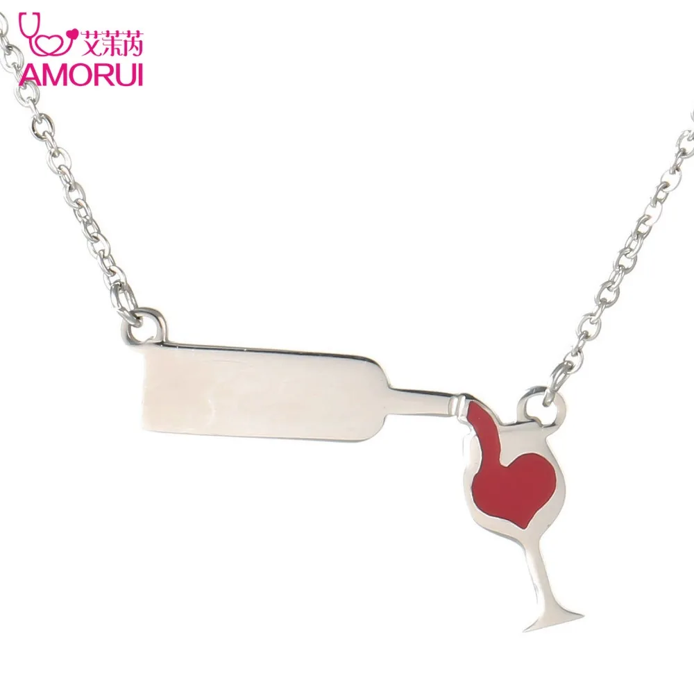 Любовь Винные бутылки кулон ожерелье шарма сердца нержавеющей стали форме