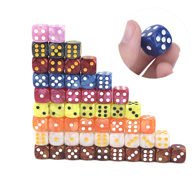 

10Pcs/Set 6 Sided Dice Round Corner Pearl Gem Dices 16mm Playing Table Game Entertainment Supplies