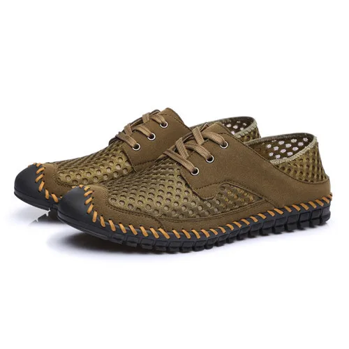 Army Green MAISMODA/ г.; повседневная обувь из натуральной кожи с дышащей сеткой; мужские лоферы; удобные мягкие мужские мокасины на плоской подошве - Цвет: Army Green