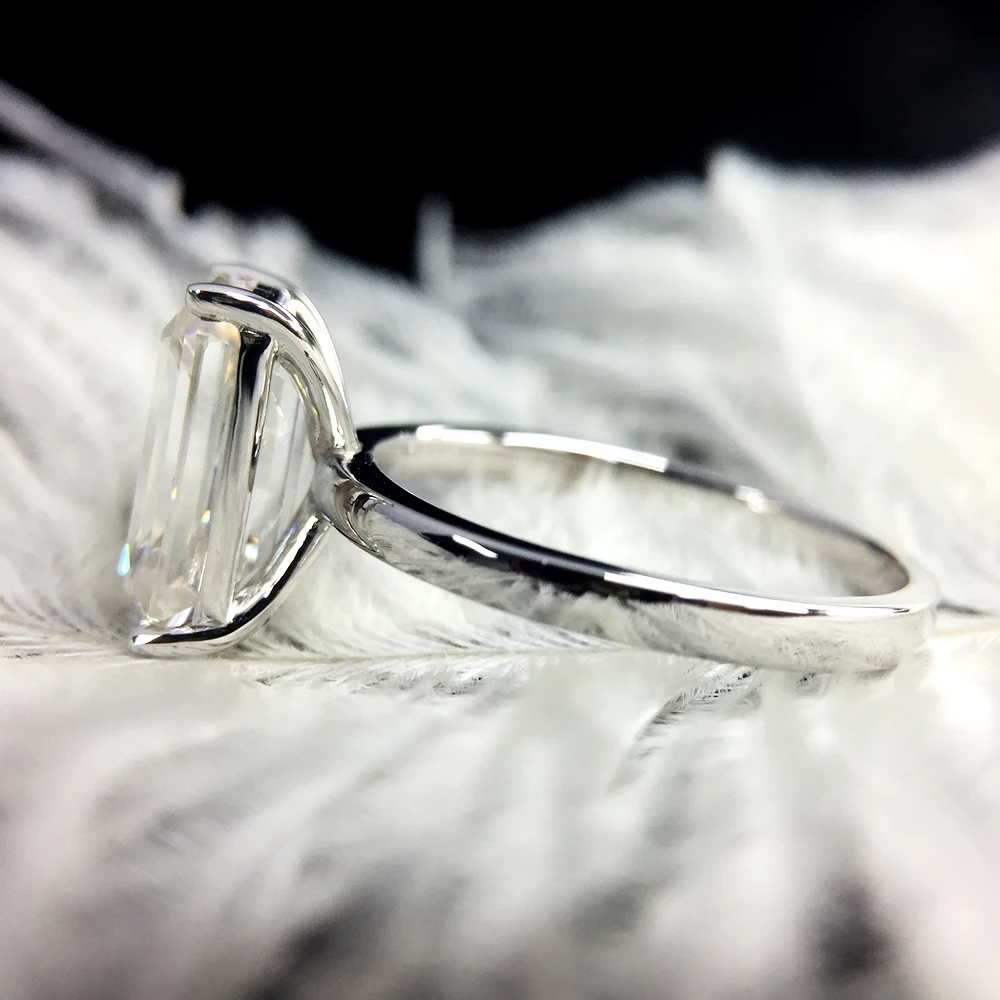 Solid 18K White Gold 3carat 7X11mm Moissanite Ring Engagement Emerald Cut Lab Grown Diamond Wedding For Women | Украшения и