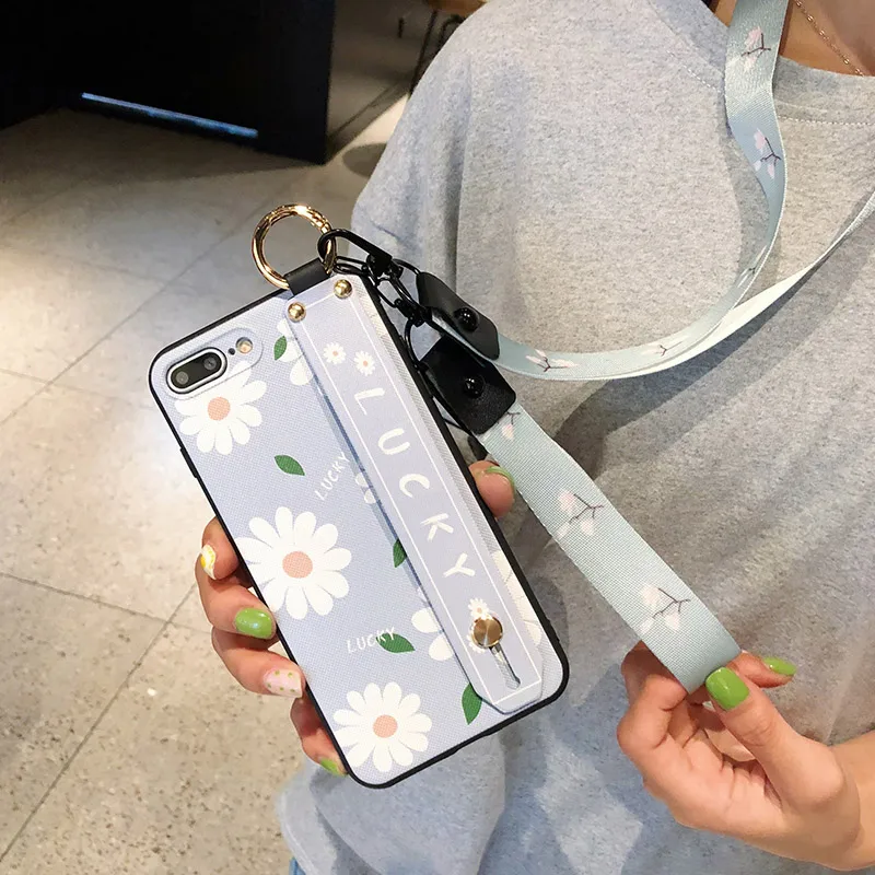 SoCouple чехол для телефона с ремешком для iphone XR 11 Pro Max чехол на запястье для iphone 7 8 6 6S plus X Xs max чехол из ТПУ с цветочным рисунком