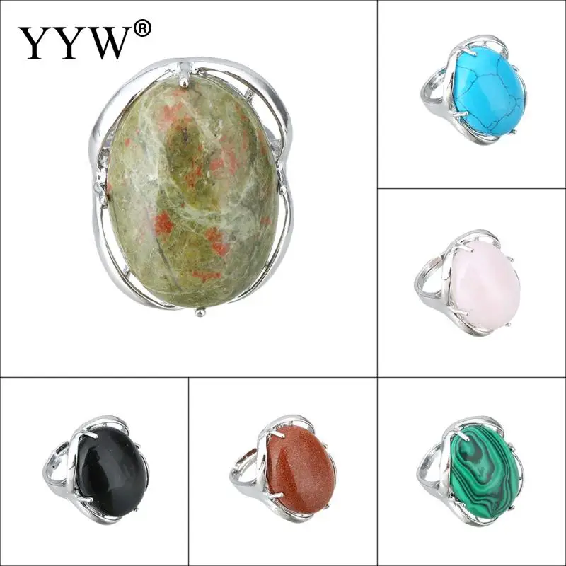 YYW, Женское кольцо унакит, тигровый глаз, аметисты, малахит, натуральные камни, камень, кольцо на палец, Овальный геометрический Шарм, регулируемое, полное, миди кольцо