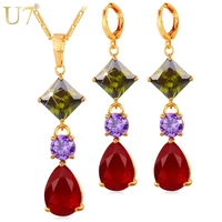 u7 cubic zirconia jewelry set for women accessories gold color colorful crystal earrings necklace set women gift s684