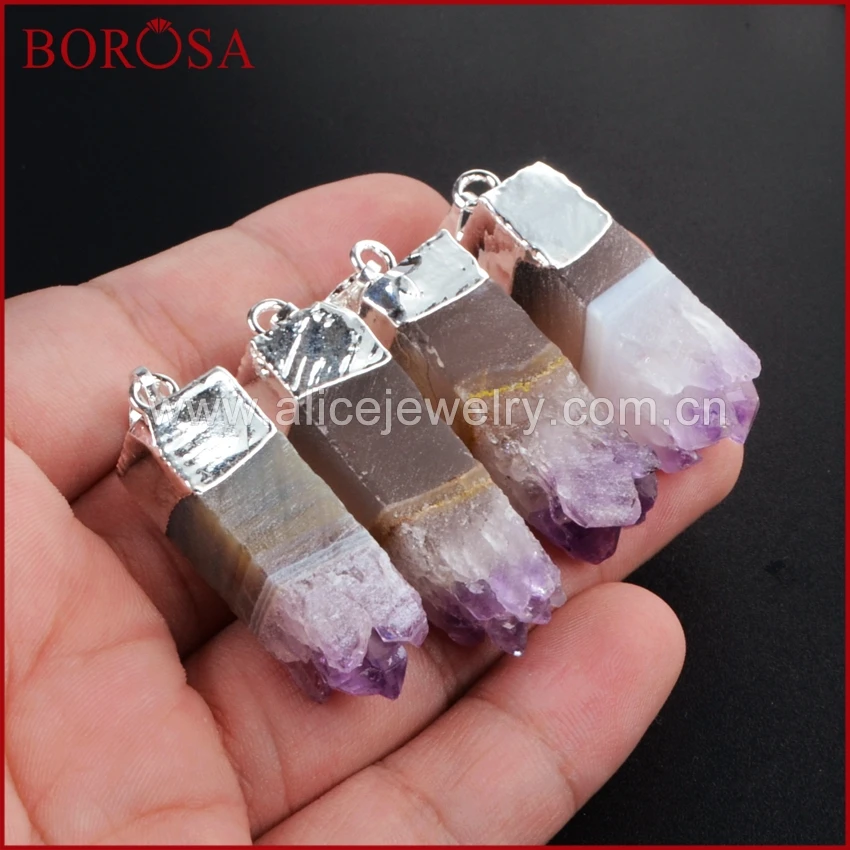 BOROSA 5 шт. серебряный цвет Природный пурпурный кристалл Кристал острый бар кулон