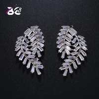 be 8 hot sale aaa cubic zirconia elegant stone romantic jewelry fashion charming leaf stud earrings for wedding e387