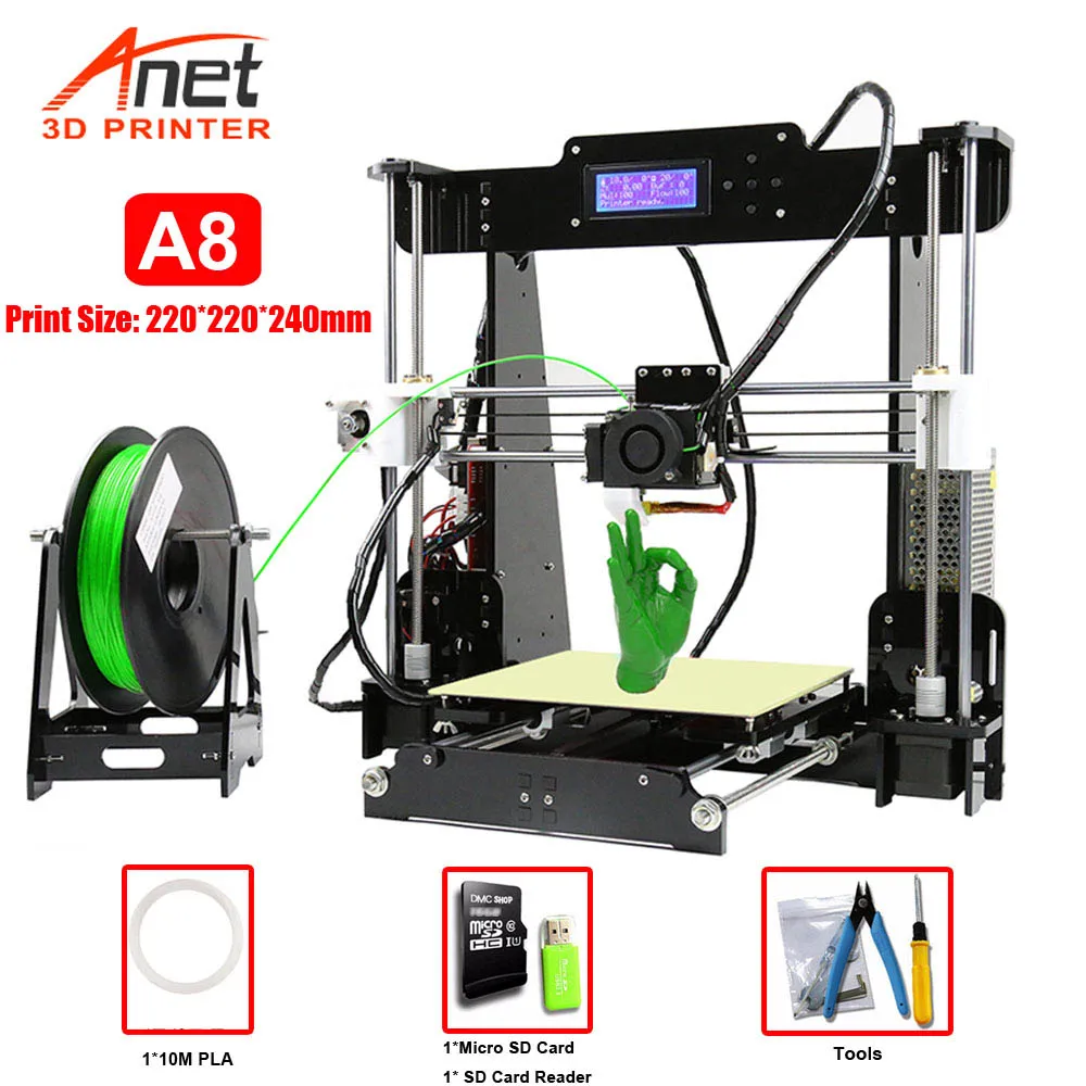3D принтер Anet A8 с ЖК дисплеем MK8 сопло высокой точности Reprap i3 комплект для