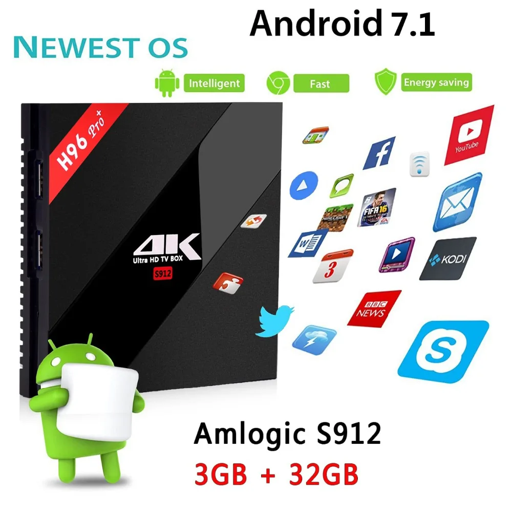 ТВ-приставка H96 pro + android 7 1 3 ГБ 32 четырехъядерный процессор Amlogic S912 tv box WiFi