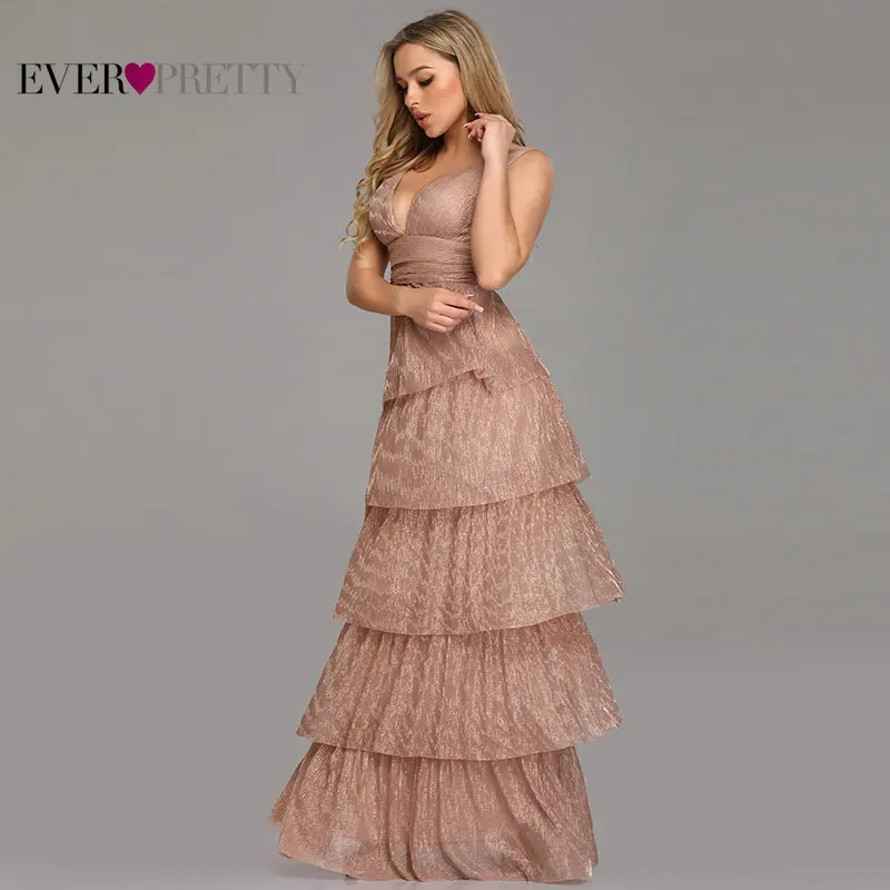 Robe De Soiree Ever красивые сексуальные трапециевидные вечерние платья с v-образным вырезом без рукавов и оборками Длинные Новое поступление свадебные вечерние платья для гостей - Цвет: Blush Pink