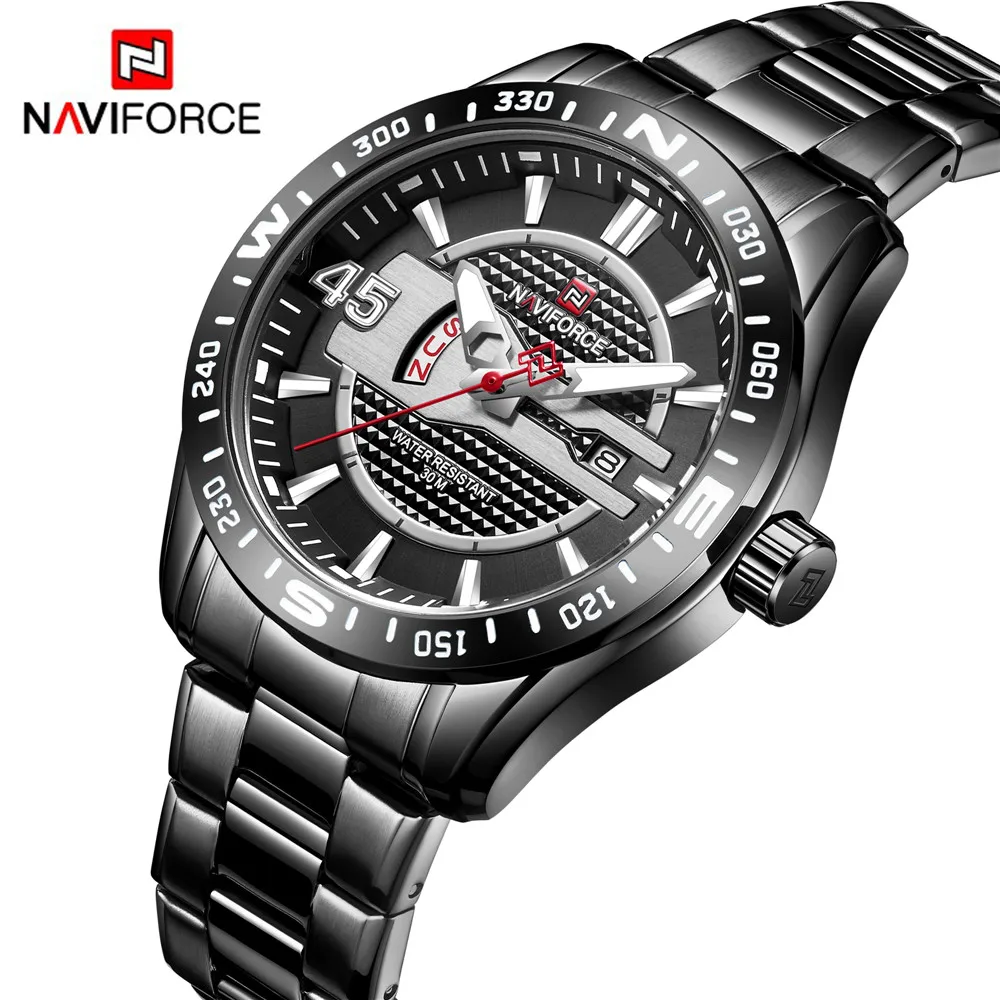 Часы NAVIFORCE мужские Кварцевые полностью стальные брендовые водонепроницаемые