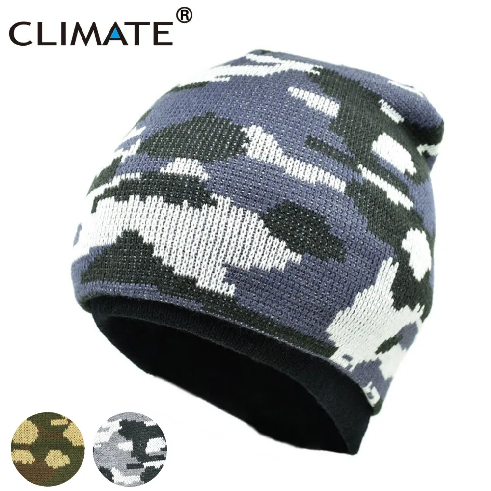 Климата Для мужчин Beanie Camo Камуфляж зима шляпа человек Кепки армии теплая шапочка
