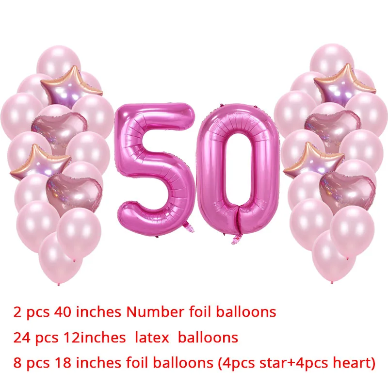 pink 50 40-дюймовый светодиод номер Фольга воздушные шары, украшенное мозаикой из драгоценных камней, 12 дюймов латексные шары и 18 дюймов вышивка «звёздочки» или «бриллианты» шарами 21 30 40 50 60 день рождения вечерние украшения - Цвет: pink 50