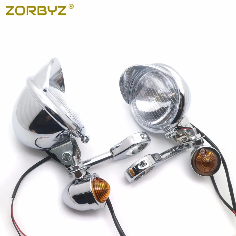 ZORBYZ Motorcycle 39mm Chrome Turn Signal Driving Spot Fog lights Bar Fork Bracket For Harley Touring Chopper Custom |