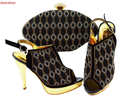 

doershow Italian black Shoes and Bags To Match Set Nigerian Shoes and Matching Bag African Wedding Shoes and Bag Set !SWD1-7