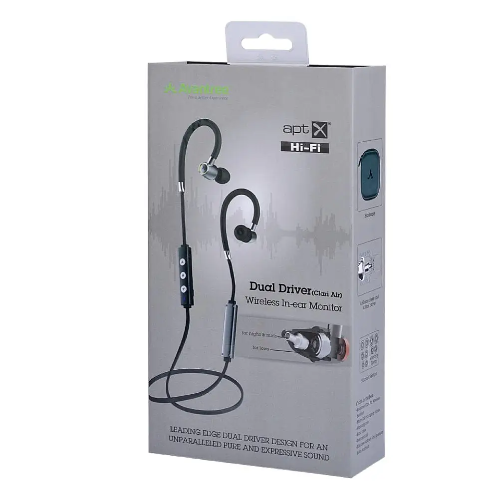 Clari Air Avantree Hi-Fi Двойной драйвер Bluetooth наушники-вкладыши с микрофоном и регулируемым ушным крюком беспроводные шумоизолирующие наушники-AS20 - Цвет: Clari Air