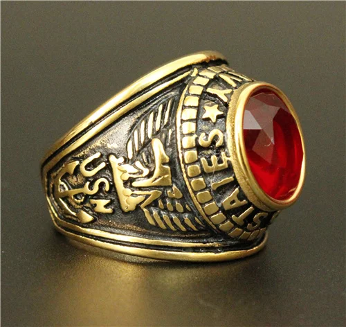 Золотое кольцо с красным камнем из титановой стали 316L нержавеющей в стиле США