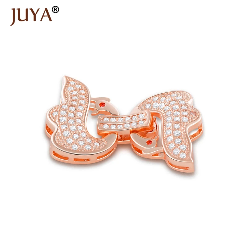 rose gold Модные медные металлические инкрустированные циркониевые застежки крючки для браслета концевые разъемы для самостоятельного изготовления ювелирных изделий жемчужное ожерелье с пряжкой - Цвет: rose gold