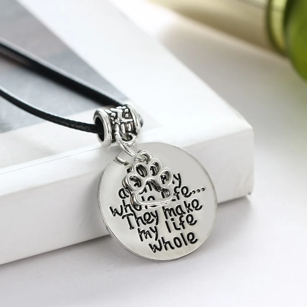 Dogs Aren't My Whole Life... They Make Life Whole&quot Dog Paw Pendant Necklace Doggie Puppy Pet Print Memorial Jewelry | Украшения и