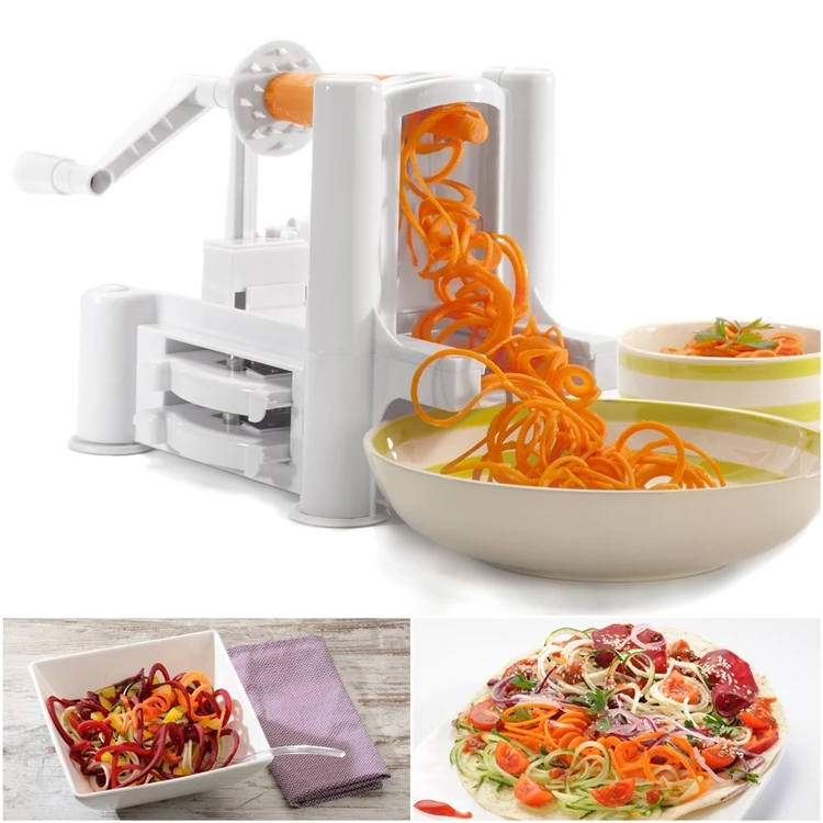 LMETJMA Veggie Spiralizer овощерезка с 3 лезвиями из нержавеющей стали ручной Овощной спиральный слайсер Терка инструменты LK0915A