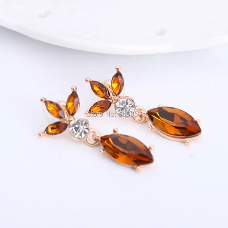 4 Colors Good Quality Wedding Jewelry Sets Gold Color Crystal Pendant Necklace Drop/Dangle Earrings For Women | Украшения и