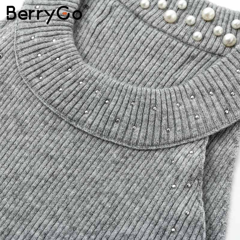 BerryGo/облегающее трикотажное платье с открытыми плечами женское Элегантное