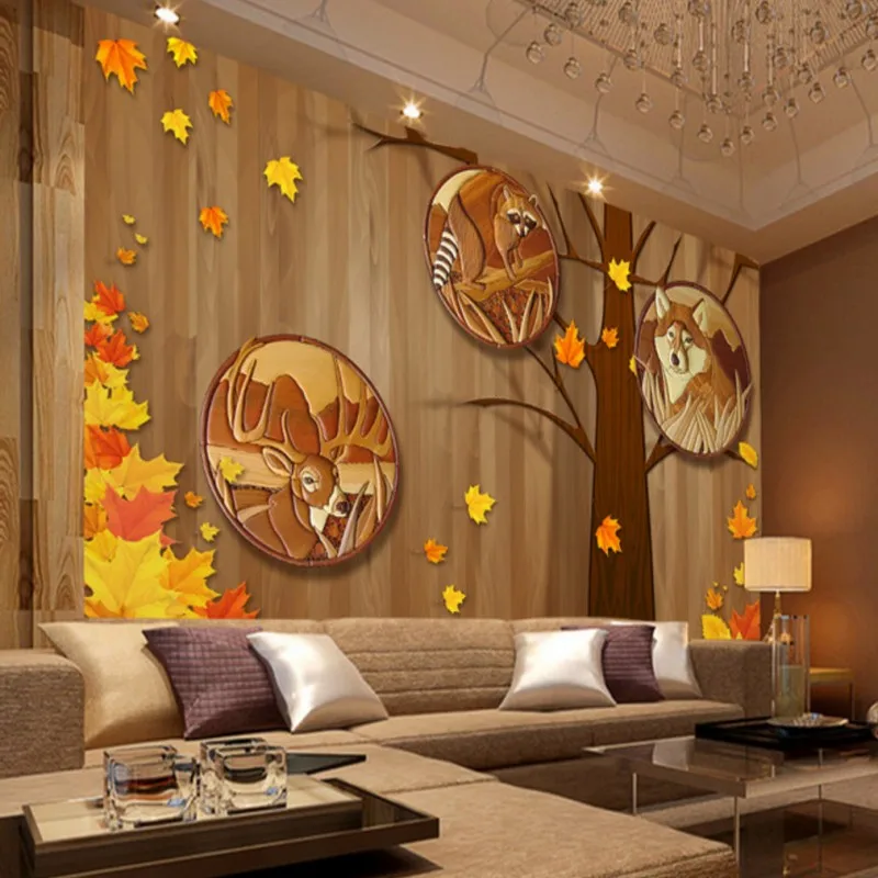 Обои 3dwallpaper 3d на заказ осенние деревянные рельефные ТВ фон настенная спальня
