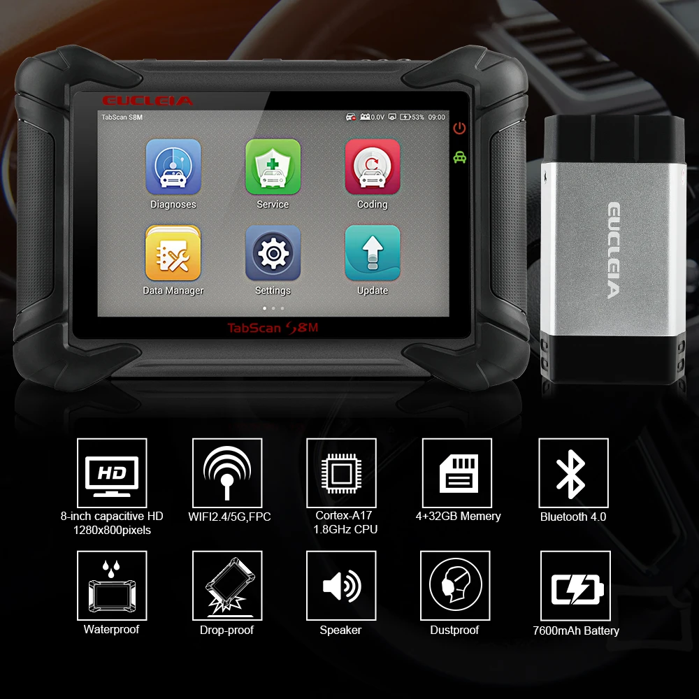 Профессиональный Автомобильный сканер EUCLEIA S8M OBD2 WiFi ABS EPB SRS DPF полная система