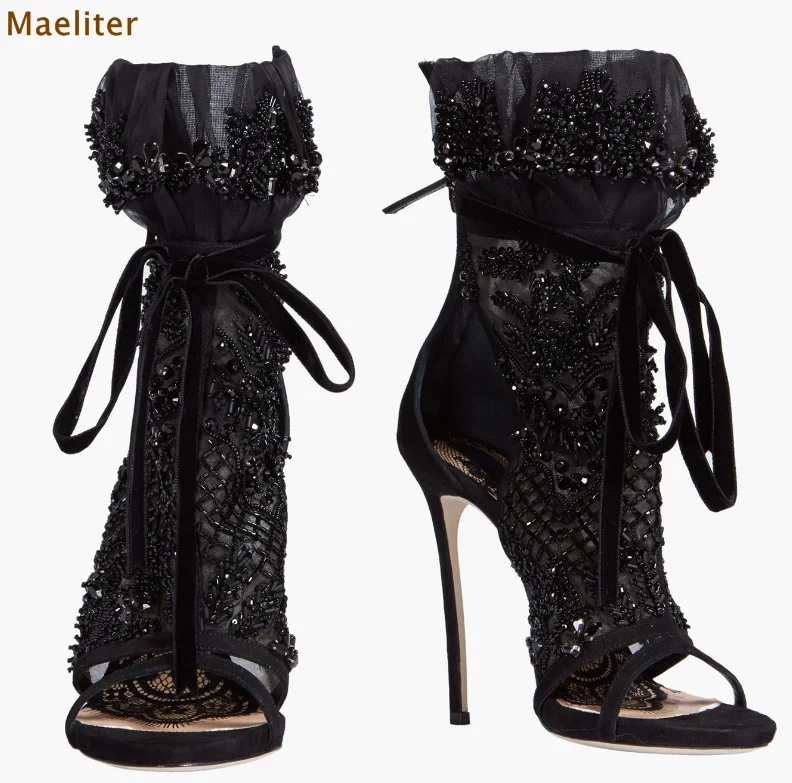 Юным девушкам Элитный бренд на шнуровке черного цвета женские Mesch открытые