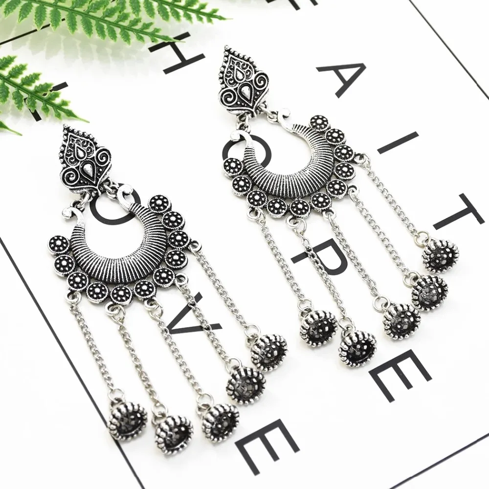 Индийские Jhumka Jhumki Висячие серьги для женщин резной цветок оксидированный кисточкой бисером pendientes Афган турецкий Египет племенной ювелирные изделия