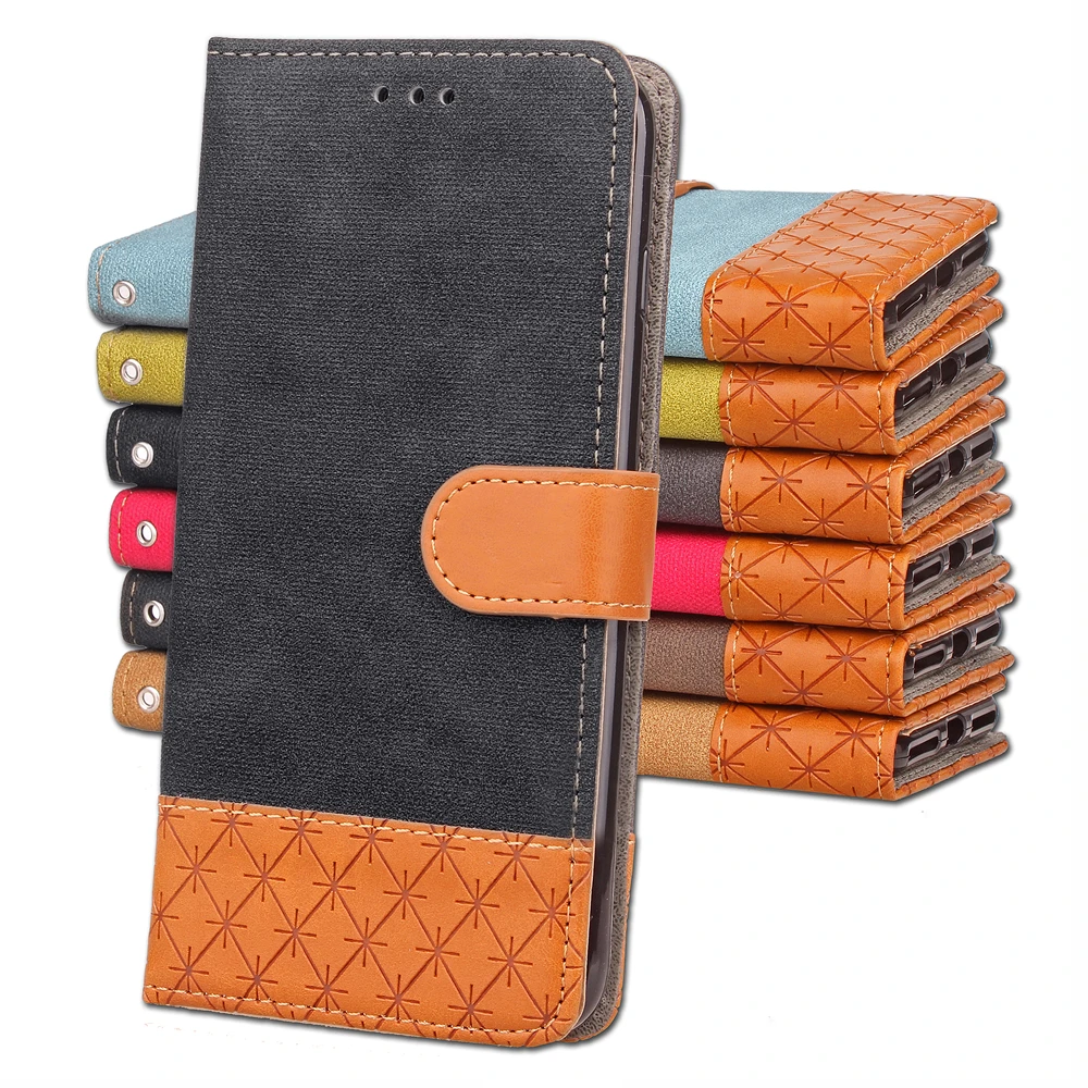 Чехол книжка FULAIKATE Denim с цветными блоками для Sony XZ1 Compact матовая задняя крышка
