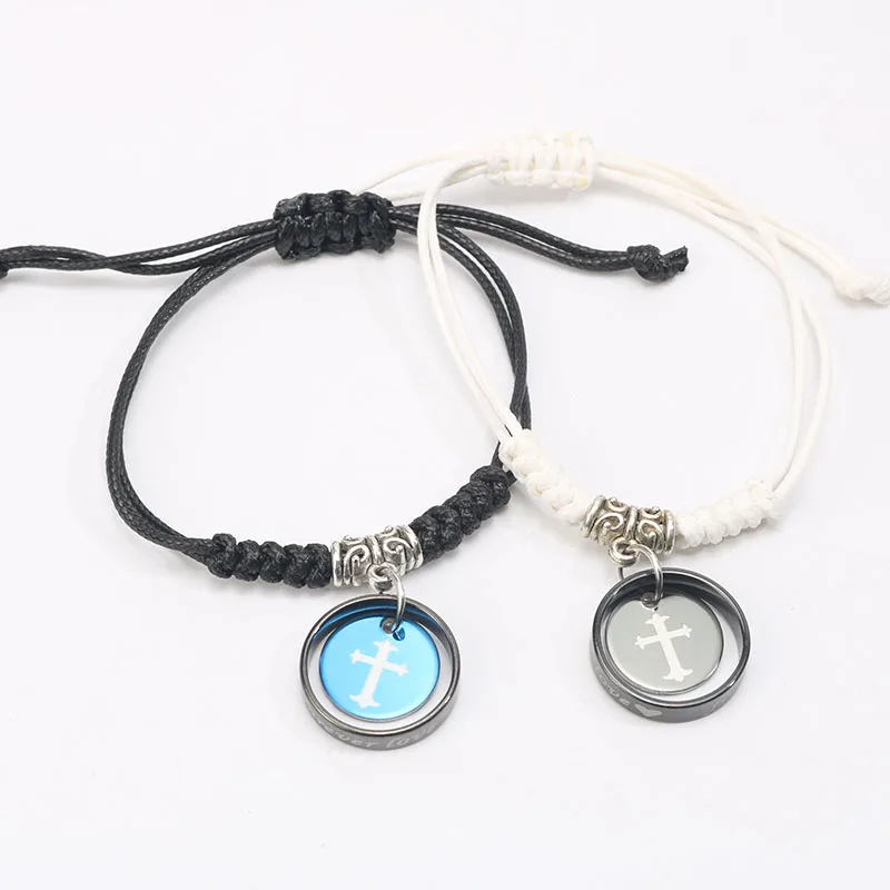 2 шт./партия круглые браслеты с крестиком для влюбленных черные и синие ювелирные