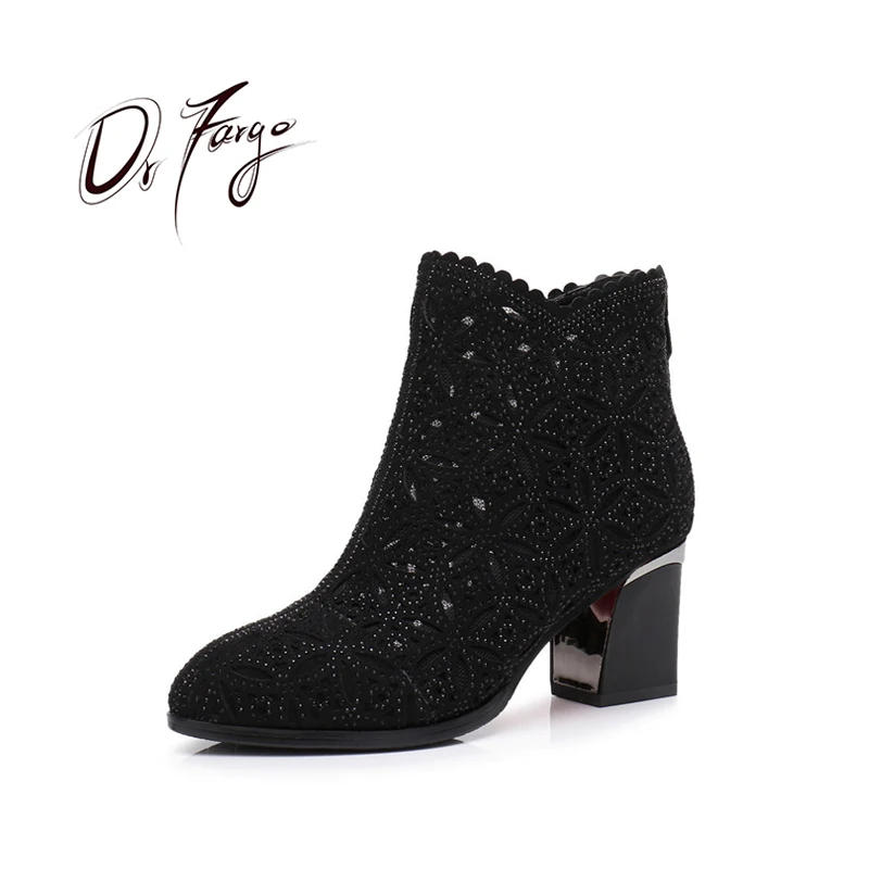 

DRFARGO Mesh Boots White Wedding Boots Cutout Shoes Women Big Size Summer Pointed Toe Ankle Boots Black Rhinestone Shoes Cut Out