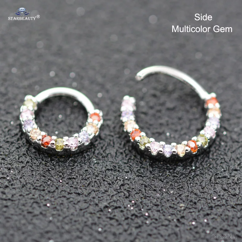 Side Multicolor Gem 1 шт. яркий драгоценный камень нос кольцо для козелка пирсинг спираль серьги перегородка кликер нос Имитация пирсинга пирсинг кольцо ухо обруч украшения для тела - Окраска металла: Side Multicolor Gem