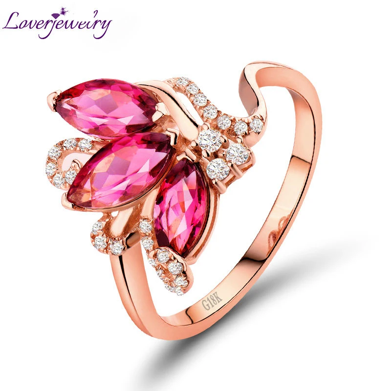 Женские кольца LOVERJEWELRY розовое турмалиновое кольцо в форме маркизы с натуральным