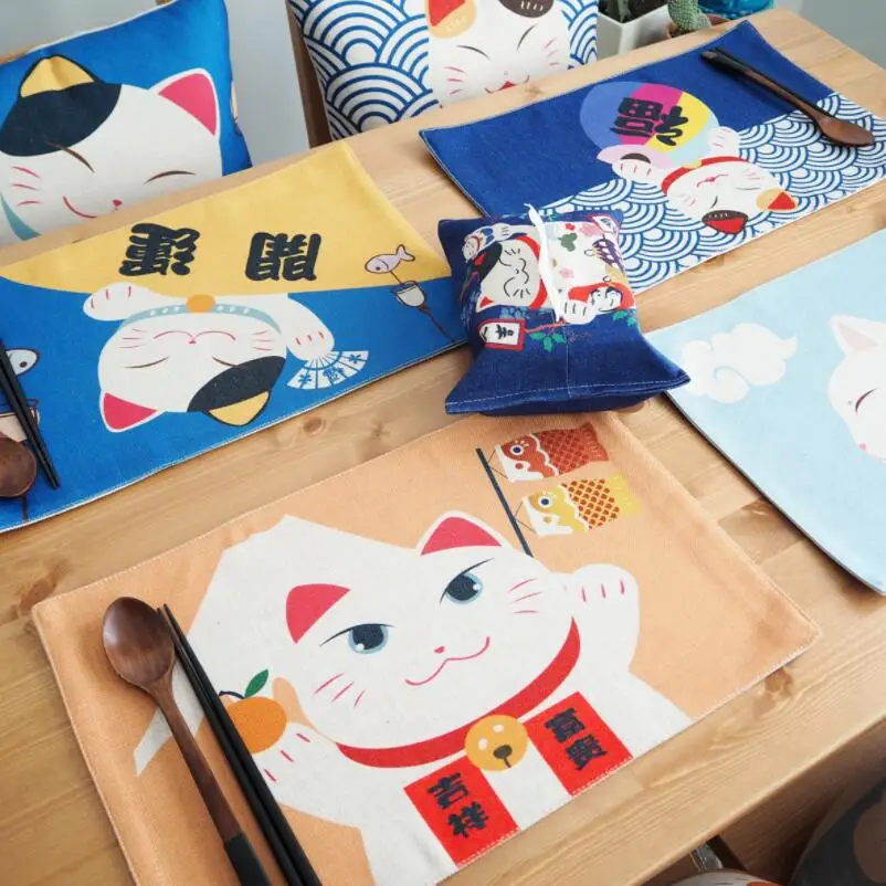 Китайский Lucky Cat Подставка для столовых приборов из хлопка и льна стол ногтей