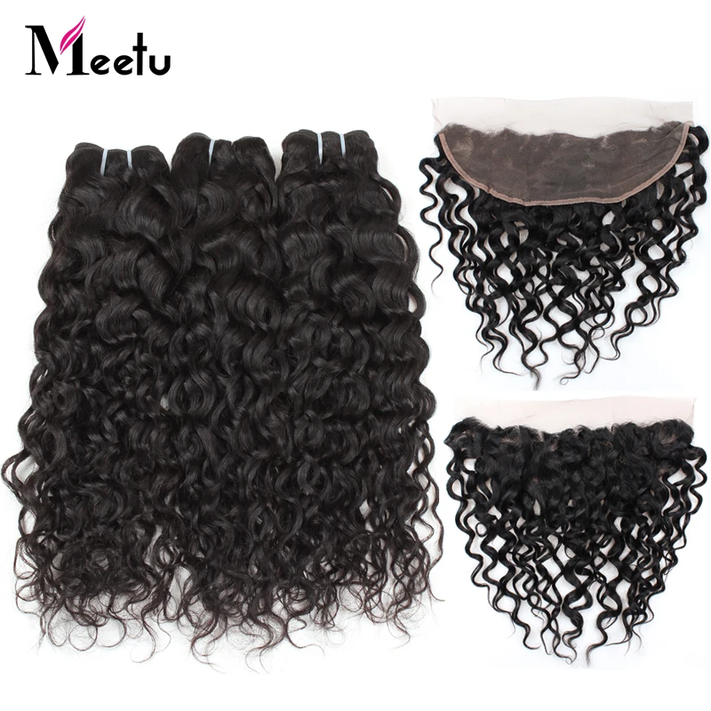 Meetu вода волна пучки с фронтальной бразильский волос плетение Номера для
