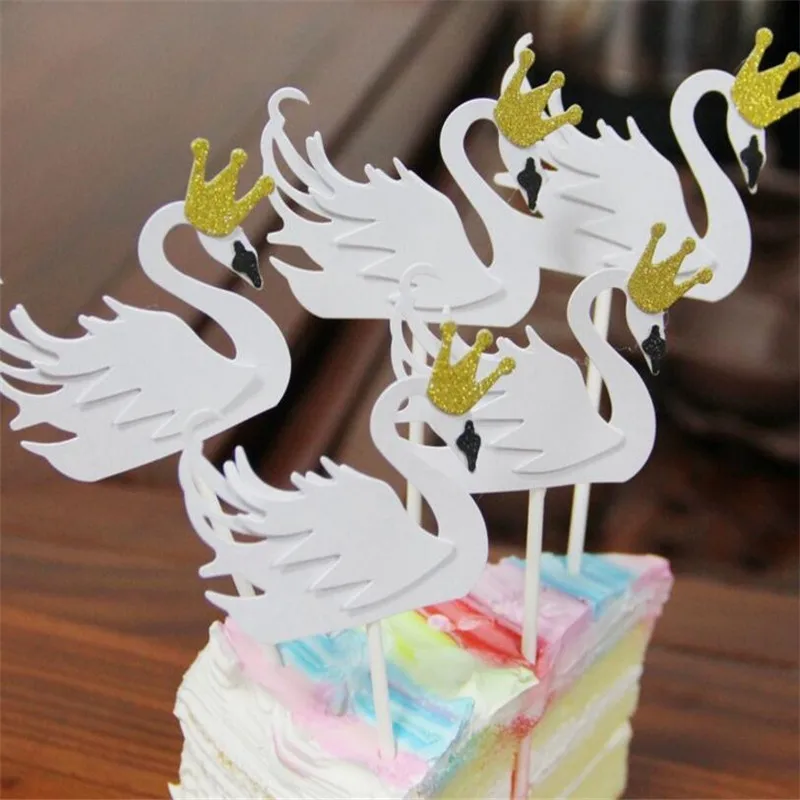 10 шт. Белый лебедь Корона Форма торт ко дню рождения вставленная карта десерт