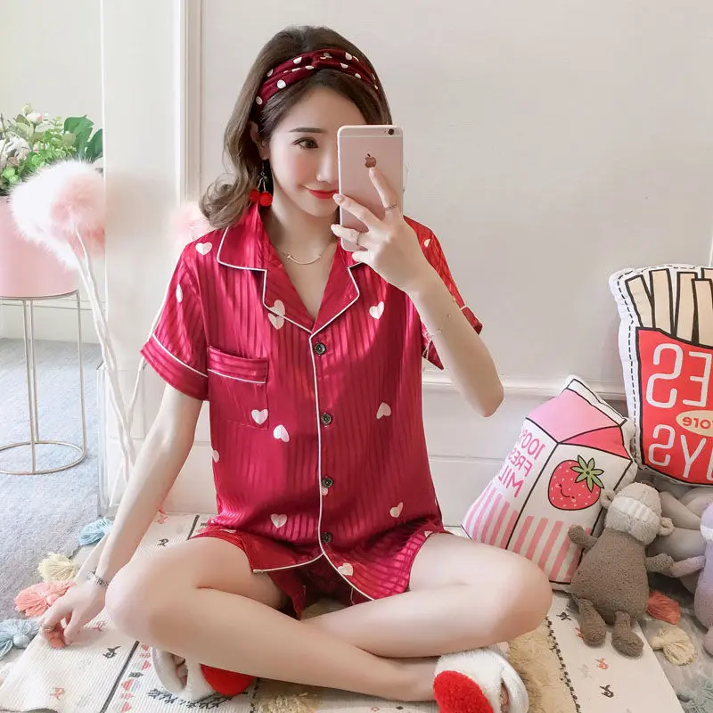 Женский Шелковый пижамный комплект WAVMIT из 2 предметов с коротким рукавом и