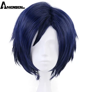 Anogol, голубой, моя геройская академия, короткие прямые парики Tenya Iida из коротких прямых волос, синтетический парик для косплея, для костюма, для Хэллоуина