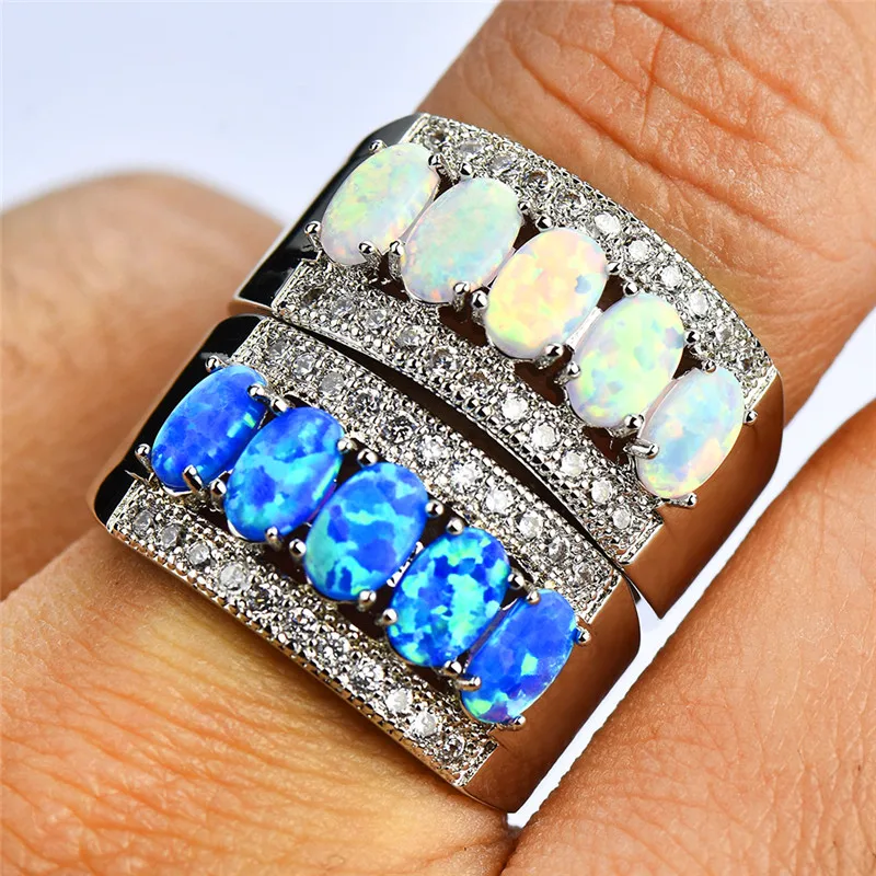 Роскошный Стильный овальный камень синий белый огненный опал женское и мужское