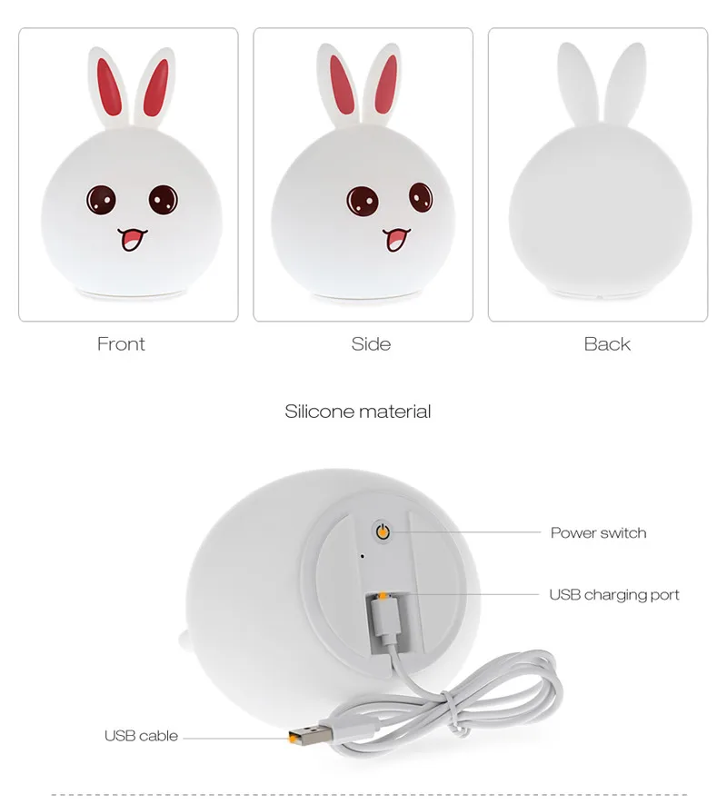 LED Night Light Remote Touch Sensor Colorful Silicone Bunny USB Rechargeable Desk Bedside Lamp for Children Gift | Освещение