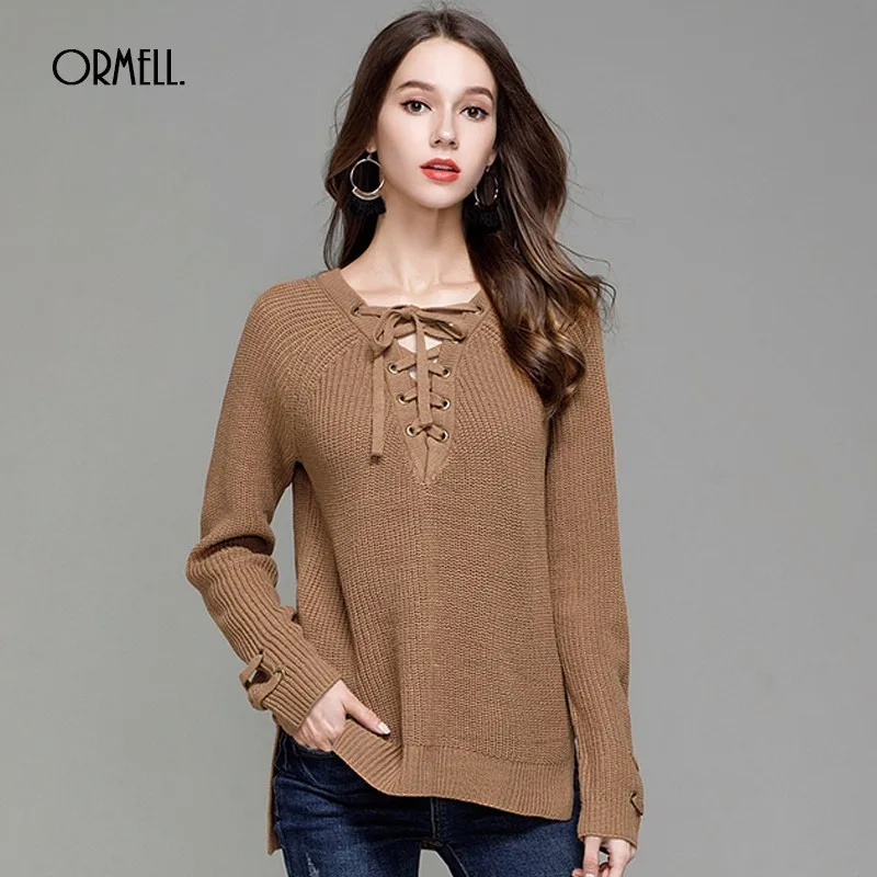 ORMELL Женский Осенний сексуальный вязаный пуловер с v-образным вырезом Новый