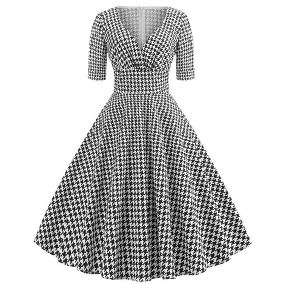 Женское винтажное платье ретро с пышной юбкой Синее Короткое в клетку стиле 50 60 х