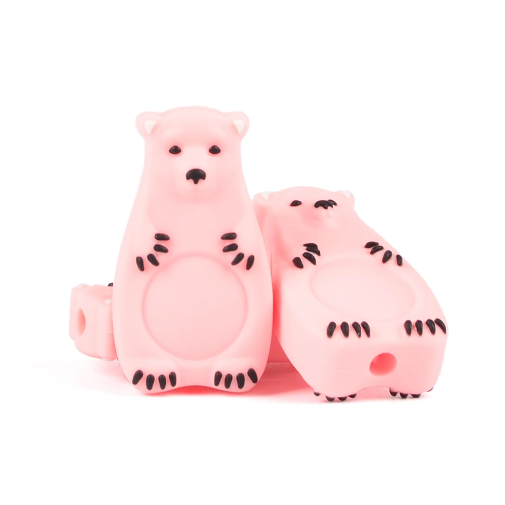 rose quartz bear Детские Прорезыватели для зубов в виде животных, силиконовые бусины, без бисфенола, свободные бусины для зубов, ожерелье, бисквит, держатель для соски, аксессуары, сделай сам - Цвет: rose quartz bear