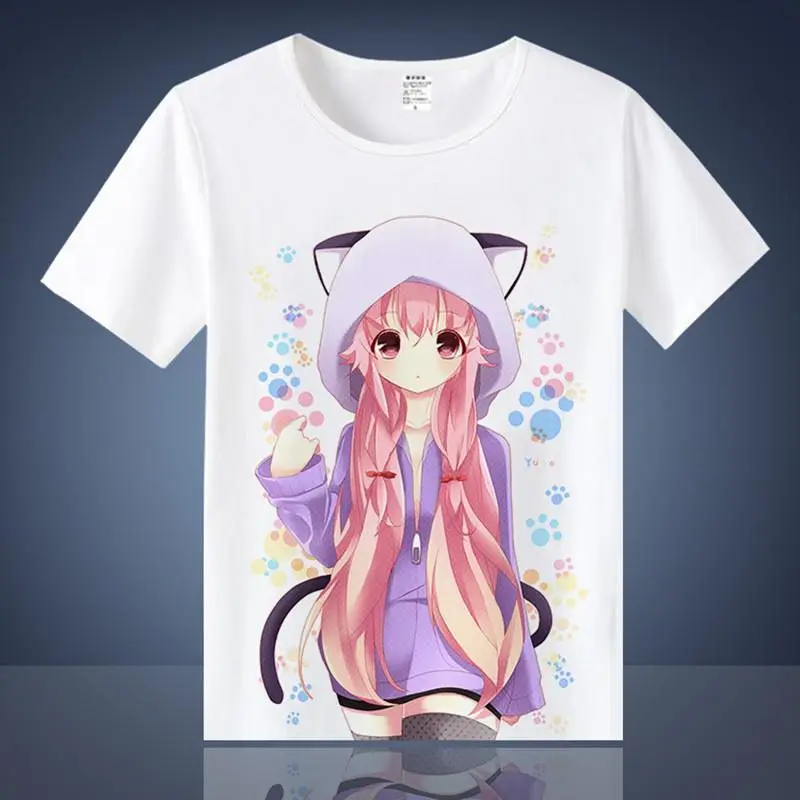 Футболки Mirai Nikki Gasai футболки Юно с рисунком аниме коротким рукавом Amano Yukiteru